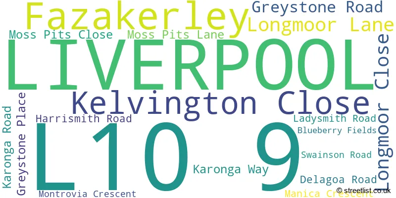 A word cloud for the L10 9 postcode